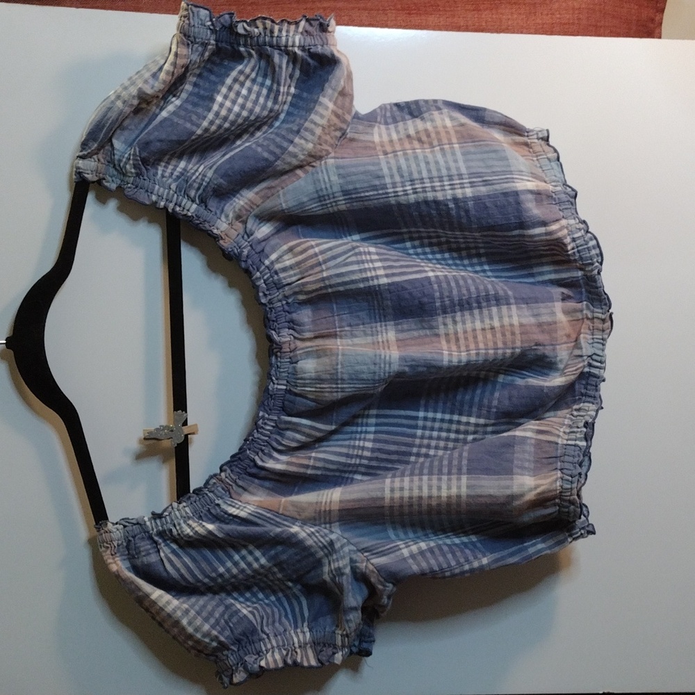 American Eagle boho crop top blue plaid Sz L